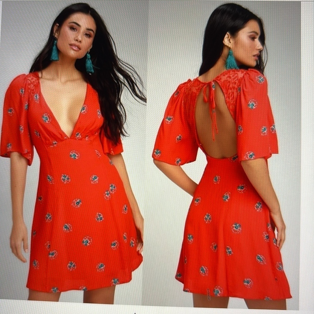 Free People Mockingbird Floral Open Back Mini Dress 12